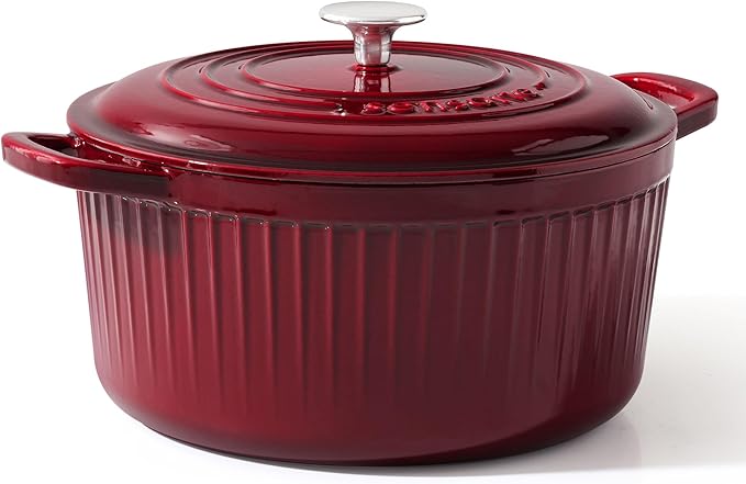 SENSARTE Enameled Cast Iron Dutch Oven Pot with Lid 6.5 Quart Heavy-Duty Round Dual Handles Kitchen Pot with Cotton Potholders & Silicone Trivet, Pot for Bread Baking, Stews, Braising, Roasting, Oven Safe up to 500°F, Red