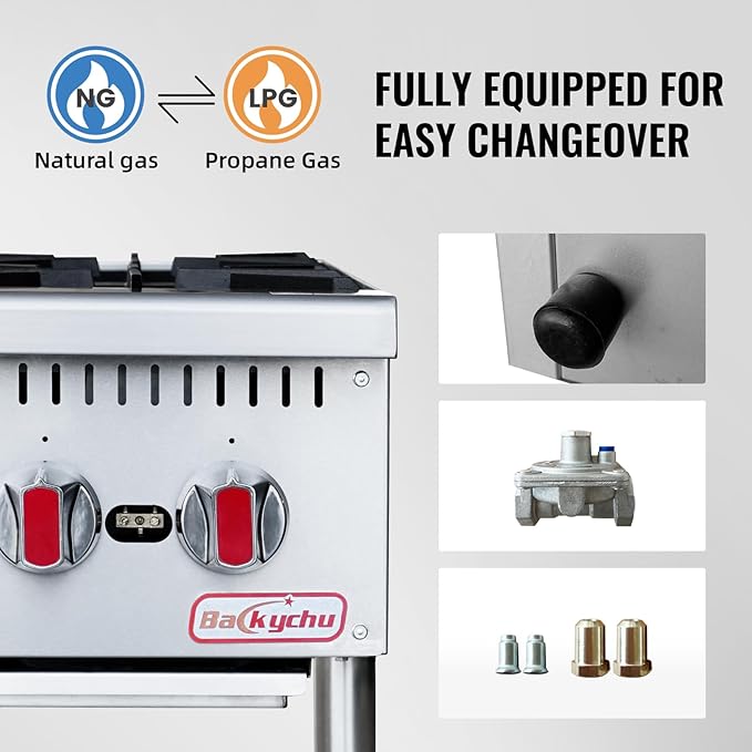 Commercial Gas Stove 4-Burner - 100,000 BTU Countertop Cooking Stove Range, Heavy-Duty Hot Plate, Stainless Steel Cooking Equipment for Restaurant, kitchens, Propane/Natural Gas