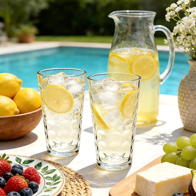 Mapoxy 12 Pack Vintage Hobnail Highball Glass Cups, 16 Oz Textured Drinking Glasses for Water, Juice, Beer, Iced Tea, Cocktails, Clear Glasswares for Home&Bar Use, Dishwasher Safe