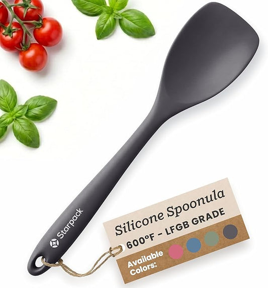 Starpack 'The All Rounder' Premium Silicone Spoonula - Upto 600F Heat Resistant Non Stick Grey 10" Silicone Spoonula Spatula for Cooking - LFGB Grade, Dishwasher Safe Kitchen Spoon Spatulas