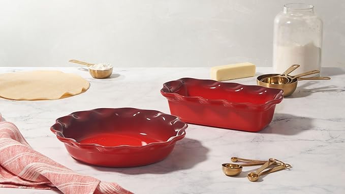 Le Creuset Stoneware Set of 2 9" Heritage Fluted Pie and 9" Fluted Loaf Dish, Marseille