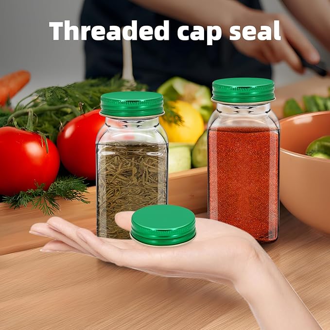 48 Pcs iron Jar Lids Lids for 4 oz and 6 oz Square Spice Jars Reusable Can Airtight Spice Storage Canning Lids for Nice Sealing Kitchen (Green)