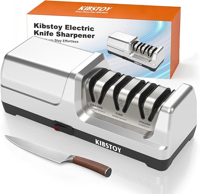 Electric Knife Sharpener for Kitchen – Professional 3-Stage 100% Diamond System with 20° Precision Angle, Quickly Sharpening, Polish Blades/Repairing/Restoring