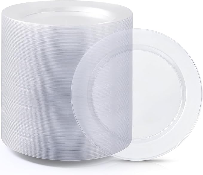 100PCS Clear Plastic Dinner Plates 10inch, Premium Hard Disposable Plates for Party, Wedding