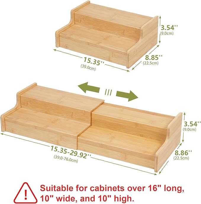 2-Tier Expandable Bamboo Mug Holder Coffee Mug Rack Organizer for Countertop, Multi-Functional Mug Display Shelf for Coffee Bar, Kitchen, and Home (15.35"~29.92")