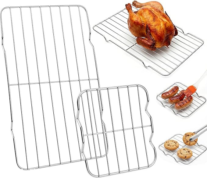Compact Toaster Oven Rack 2-Pack, 10x6.2" & 5x4.4" Stainless Steel Baking Rack, Small Tiny Wire Cooling Rack for Baking Sheet, Heavy Duty Cooling Racks for Meat, Bacon, Sausage, Dishwasher Safe
