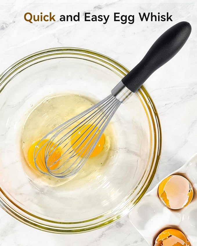 10 Inch Whisk, Sturdy Stainless Steel Wire Whisk with Non-Slip Grip - Dishwasher Safe & Rust Resistant Kitchen Tool for Cooking, Blending, Whisking & Mixing Batter