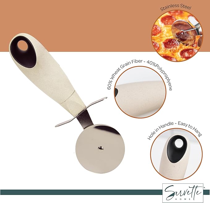 Wheat Straw Pizza Cutter, Stainless Steel Blade, 2.63 x 8.14 inches