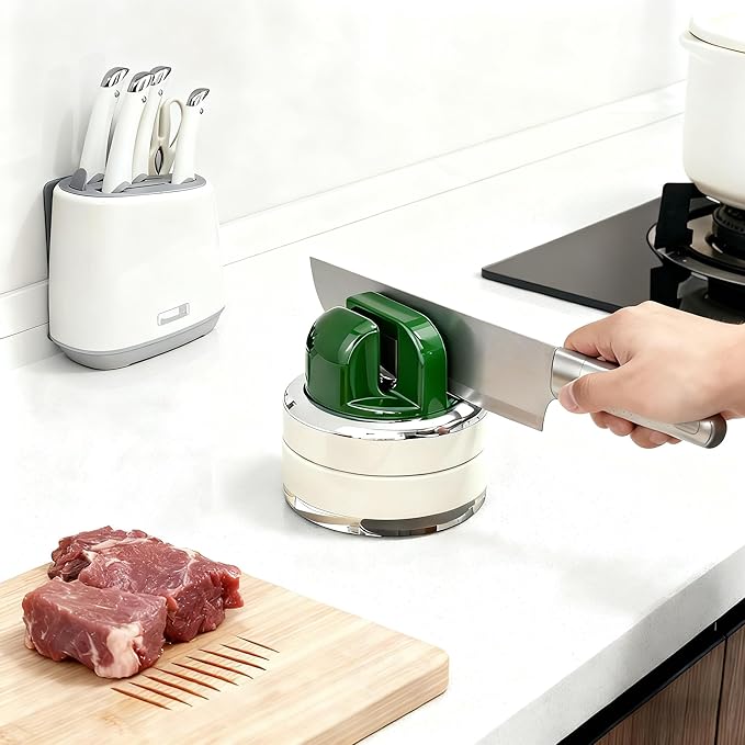 Kitchen Knife Sharpener with Suction base for Hands Free Pocket Knife Sharpeners,All-in-one Professional Knife and Tool Sharpener Suitable for: Kitchen Knives,Cleaver,Fruit Knives,Scissors(Green)