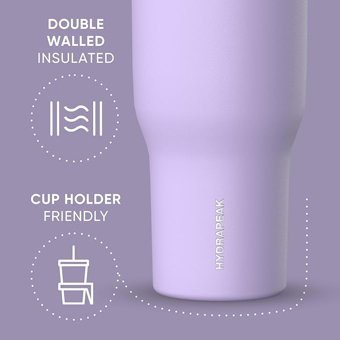 Hydrapeak Nomad 40 oz Tumbler with Handle and Straw Lid, Leakproof, Double Insulated, 40oz Cup Stainless Steel (Lavender)