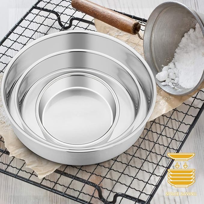 E-far Cake Pan Set of 3 (4 inch/6 inch/8 inch), Stainless Steel Small Round Layer Cake Baking Pans, Perfect for Tier Smash Cake, Non-Toxic & Healthy, Mirror Finish & Dishwasher Safe