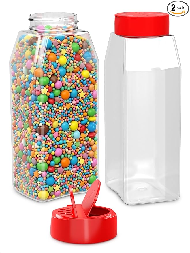 2Pcs Large Seasoning Containers with Wide Mouth for Easy Filling – 32 Oz Spice Containers with Dual Shake Airtight Lids for Spices | Transparent Seasoning Shaker, Durable & Odor-Resistant Spice Shaker