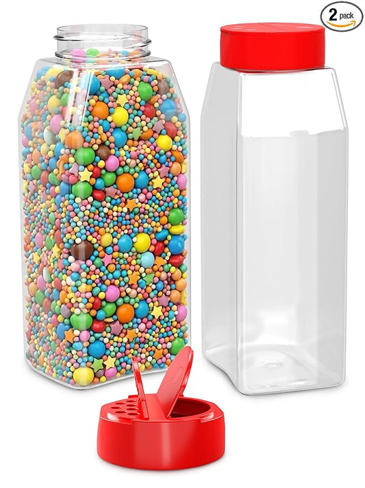 2Pcs Large Seasoning Containers with Wide Mouth for Easy Filling – 32 Oz Spice Containers with Dual Shake Airtight Lids for Spices | Transparent Seasoning Shaker, Durable & Odor-Resistant Spice Shaker
