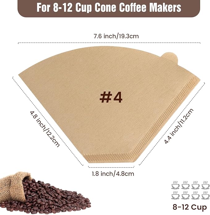 300Pcs Cone Coffee Filters #4, Clinuse Unbleached Size 04 Coffee Filters 8-12 Cup, Disposable Natural Paper Filters, No.4 Cone Filters Compatible with Ninja, Cuisinart, Pour Over and Drip Coffee Maker