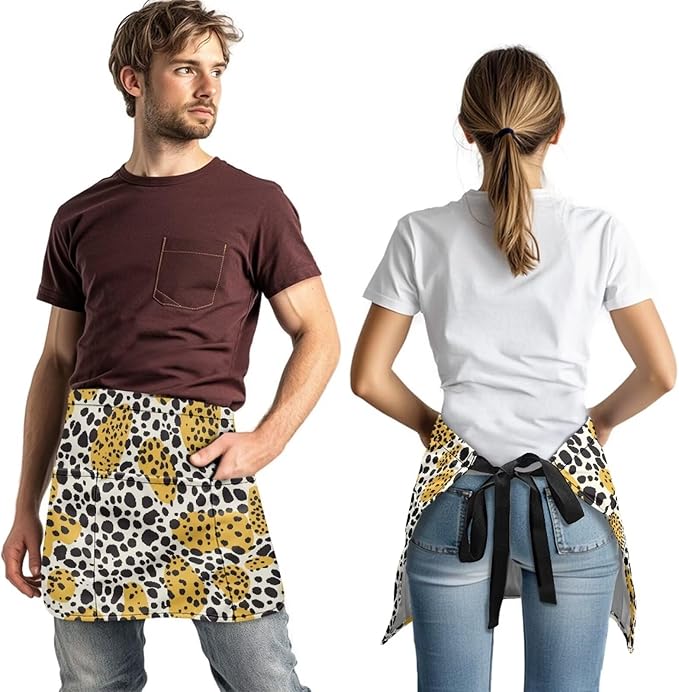 Server Waitress Waist Apron with 3 Pockets, Short Aprons for Servers,Waiter Apron For Waiter Accessories
