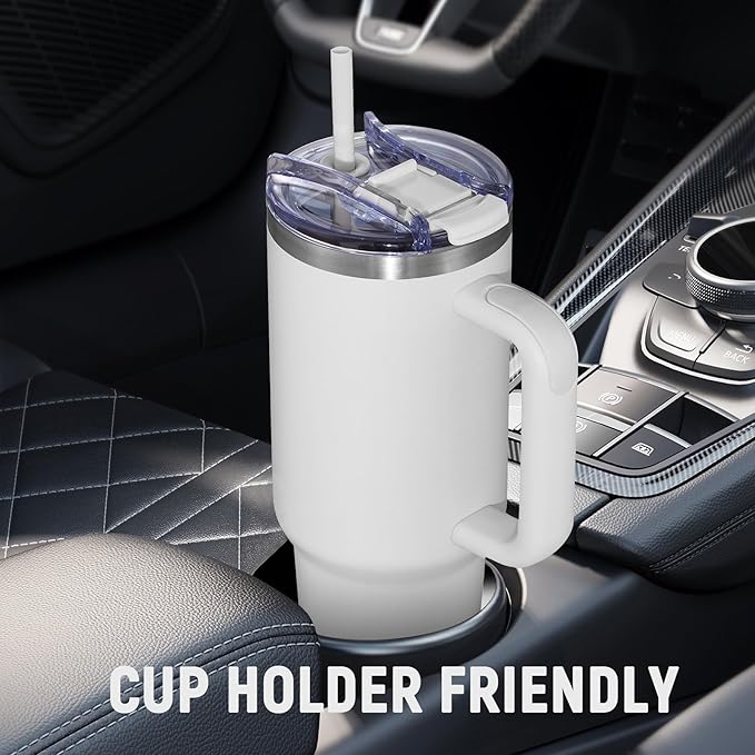 COKTIK 40 oz Tumbler With Handle and Straw, Insulated Tumbler With Leakproof Lids, Stainless Steel|BPA-Free, Cold for 24 H (Grey)