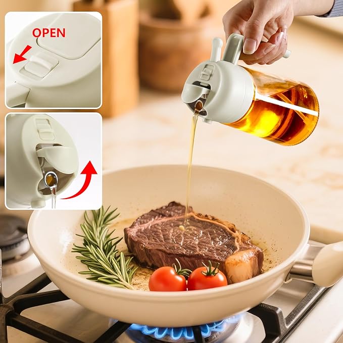 Oil Sprayer for Cooking, 16oz/470ml Glass Oil Dispenser/Pour Bottle, Kitchen Accessories, Kitchen Gadgets for Air Fryer, Salad, BBQ, with Stickers (White)