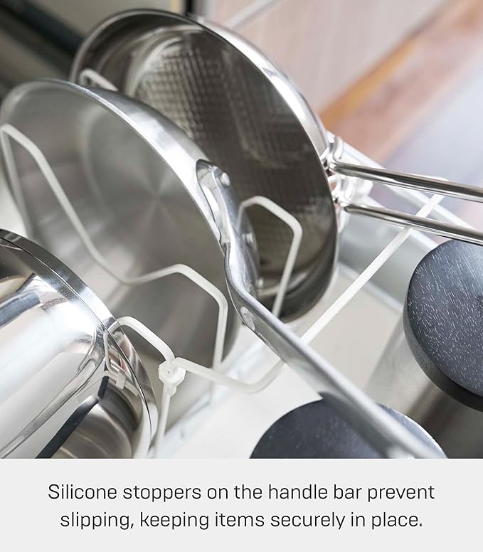 YAMAZAKI Home Tower Adjustable Lid & Pan Organizer - Kitchen Drawer Storage Shelf Rack - Steel