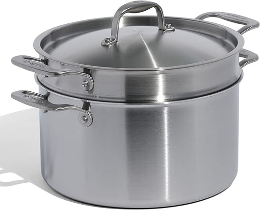 Made In Cookware | 8 Quart Stainless Steel Stock Pot With Lid and Pasta Insert | 5 Ply Stainless Clad | Professional Cookware | Crafted in Italy | Induction Compatible