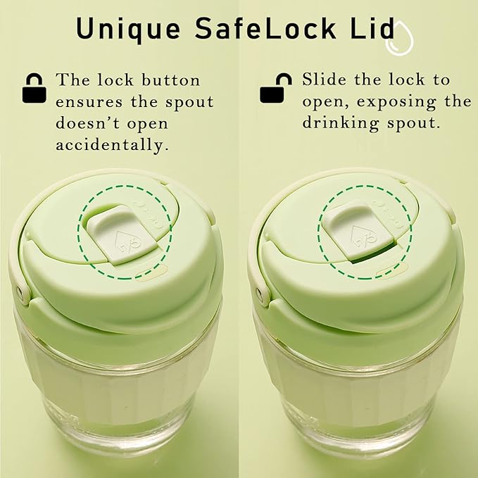Leak-proof Glass Coffee Mug with Lock Lid, 17oz Reusable Coffee Cup with Stainless Steel Filter, Travel Tea and Fruit Infuser with Handle, BPA-free, Dishwasher Safe (Lavender)