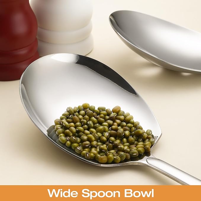 Extra Large Serving Spoons Set 11.7-Inch Silver Serving Utensils 18/8 Stainless Steel Big Metal Spoons for Buffet, Parties, Catering, Banquet - Dishwasher Safe (6-Pack, Silver)