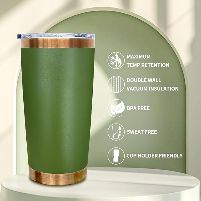 20 oz Tumbler Stainless Steel Tumbler with Lid and Straw, Double Wall Vacuum Insulated Travel Coffee Mug for Laser Engrave, Powder Coated Cup for Hot and Cold Drinks (Army Green,1 pack)