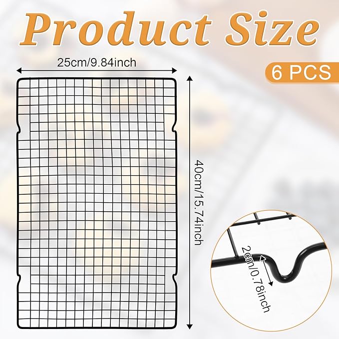 6Pcs 16x10 Inch Cooling Racks, Stainless Steel Baking Rack with Handle, Wire Rack & Cookie Cooling Rack for Roasting, Grilling, Drying Oven and Dishwasher Safe