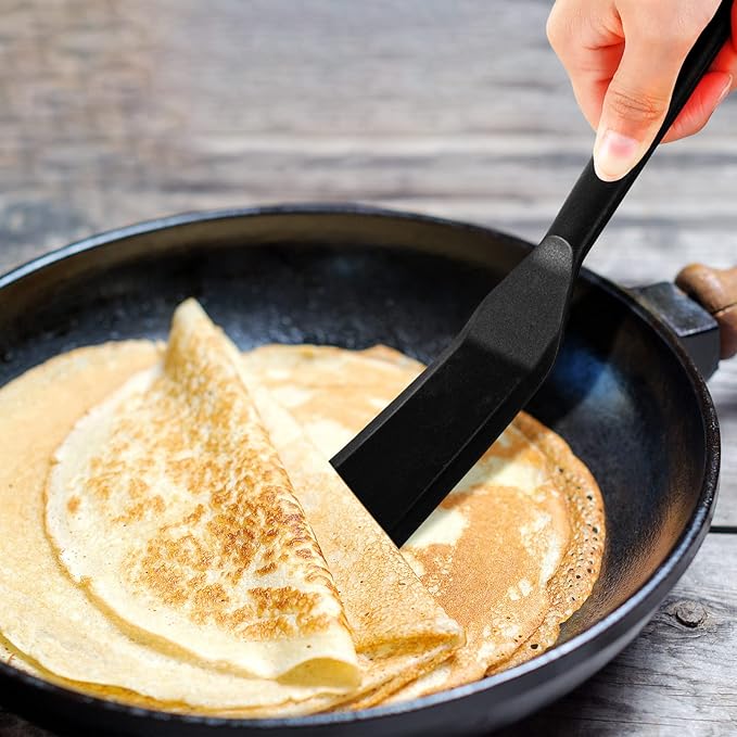Zopeal 2 Pieces Crepe Spatula Silicone Narrow Skinny Flipper Long Heat Resistant Cooking Pancake Spatula Non Stick for Cooking Egg Burgers Pizza Pancake Steak Omelet(Black)
