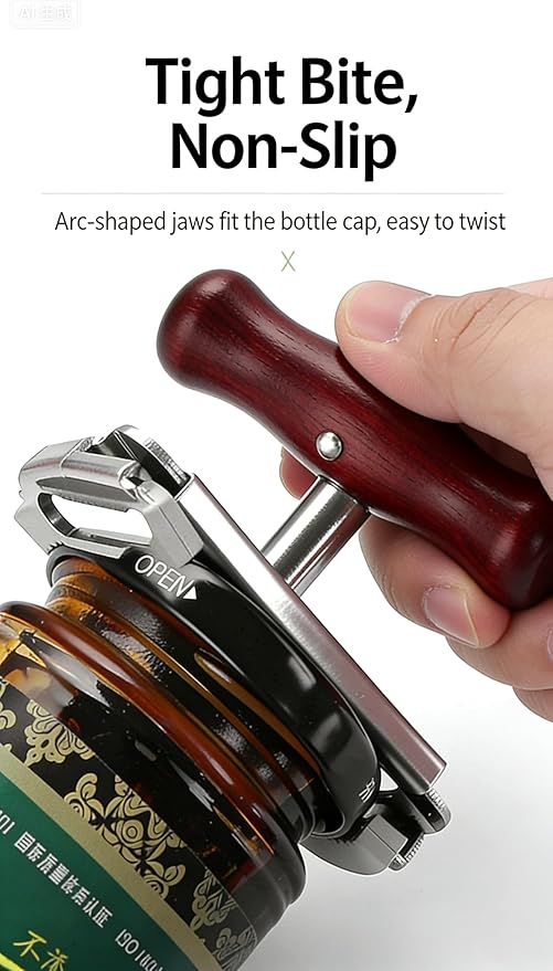 Cap Crack Jar Opener 2026 New Adjustable Multi-Lid Can Opener for Weak Hands - Ergonomic Non-Slip Grip, One-Hand Operation, Opens Bottles Cans Jars Effortlessl (Wooden Color Anti-Slip)