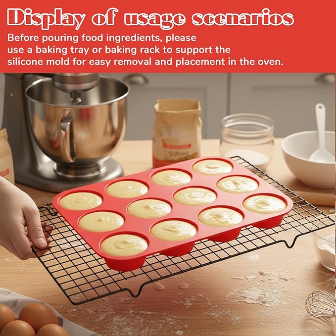 3 Pcs Silicone Muffin Pan Set, Silicone Muffin Pans for Baking Red 24/12/6 Cups Mini/Regular/Jumbo Non-Stick Cupcake Pan for Kitchens, Restaurants, Bakeries