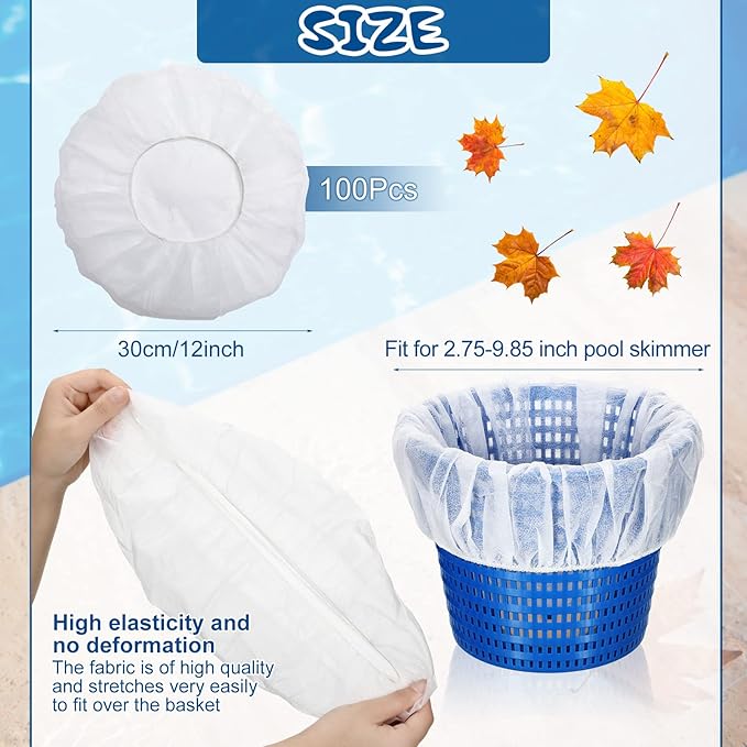 Janmercy 200 Pcs Pool Skimmer Socks Fine Mesh Basket Strainer Screen Liners Savers Clean Debris and Leaves for Inground and Above Ground Pool Filters Baskets Skimmers(White)