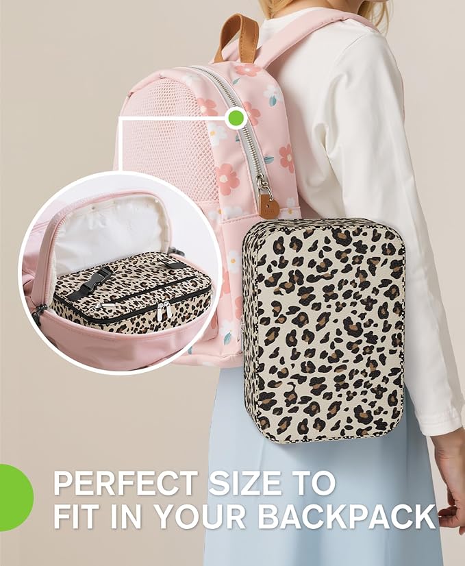 Small Lunch Box Insulated Lunch Bag for Women Men, Bento Kids Lunch Box, Compact Portable Thermal Meal Cooler Bags with Buckle Handle for Work & School, Leopard Print 5L