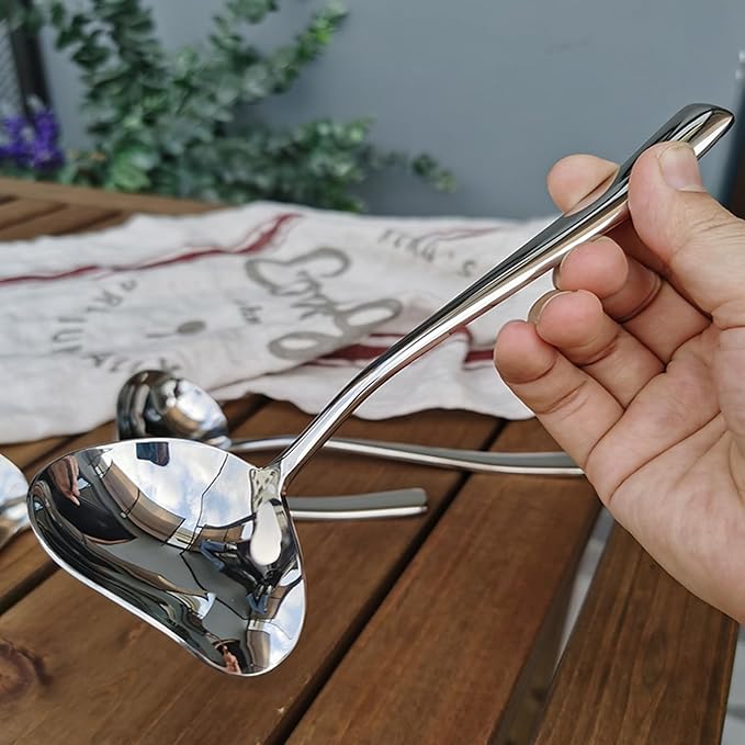 2 Pieces Stainless Steel Small Ladle, Gravy Ladle, 7.3” Sauce Drizzle Spoon with Spout, Small Sauce Spoon for Gravies and Dressings, Silver