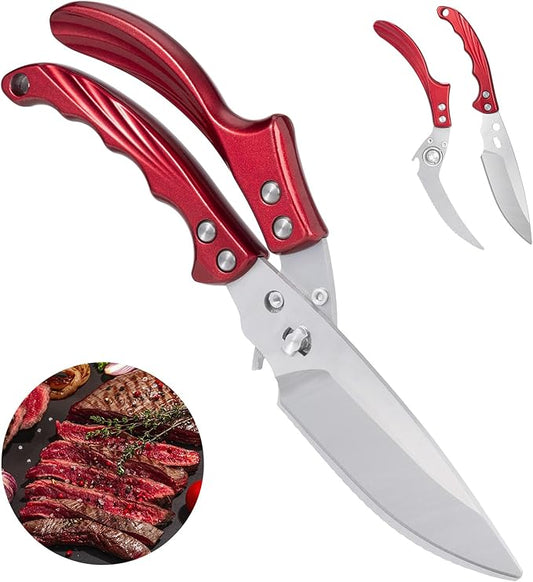 Kitchen Shears turkey shears for food - Stainless Steel Poultry Shears Heavy Duty for Meat Bones Seafood, All Purpose Food Scissors, Detachable Blades, Ergonomic Handle, Dishwasher Safe, Red