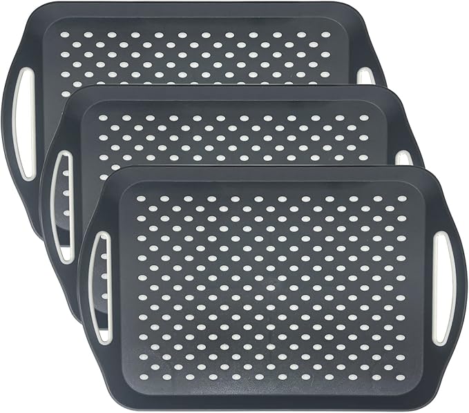 Non-Slip Serving Tray with Handles, 17.7" x 12.4" Large Food Tray Serving Platter (Gray, 3 Pack)