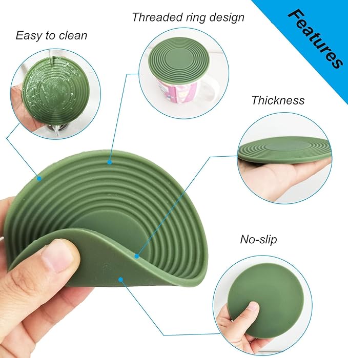 6PCS Coffee Mug Stacker, Cup Storage Accessories, Silicone Coaster, Kitchen Cabinets Expandable and Stackable Organizer,Save Space for Cupboard and Pantry (Green,10cm)