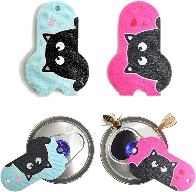 Soda Can Tab Opener Mini Soda Can Cover Easy Tab Opener and Drink Protector Cute Beverage Barricade Soda Protector for Beer,Coke,Aluminum Cans at Party,BBQ, Beach(Cat Face Blue&Rose)