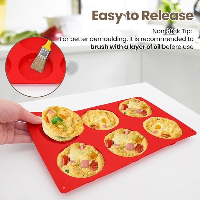Redfly Silicone Egg Molds for Breakfast Sandwiches 3 Pcs, Non Stick 3 Inch Egg Bites Baking Pans, Silicone Muffin Pans for Baking, Round Muffin Top Pan for Whoopie Pie Pan, Tarts, Quiche