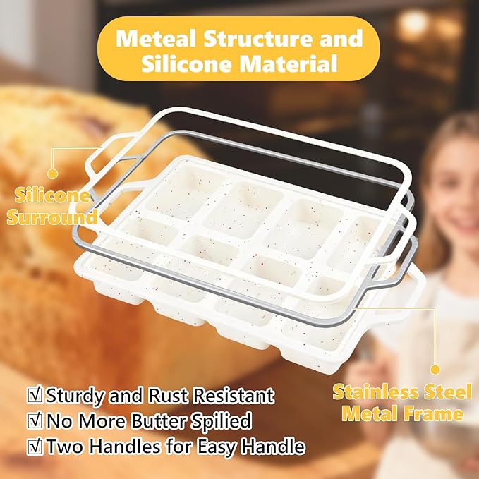 3PCS Silicone Mini Loaf Pans with Metal Reinforced Frame and Gloves, 8 Cavity Non Stick Small Bread Pan, Small Bread Pans for Baking, Tiny Meatloaf Pan for Brownie Pan-Cream Dishwasher Safe BPA Free