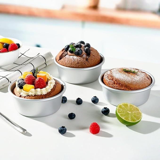 4 Inch Cake Pan, Anodized Aluminum Baking Round Cake Pans Tins Bakeware, Mini Cake Pans for Birthday Wedding, Mirror Finish, Easy Releasing, Set of 3