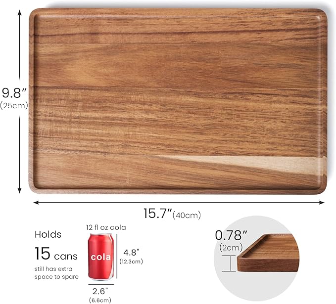 2 Pack Acacia Wood Serving Tray,15.8x9.8 Inch Decorative Trays Platter for Coffee Table,Living Room,Bar,Party,Mini Charcuterie Boards Cheese Board,Home Decor
