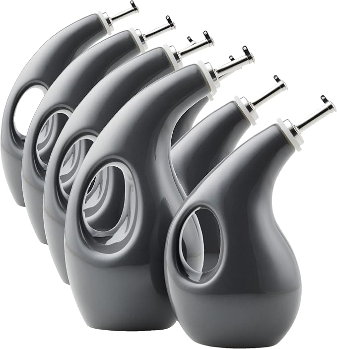 Rachael Ray Serveware Ceramic EVOO Oil and Vinegar Dispensing Bottle Set, 2 Piece, Gray (Pack of 4)