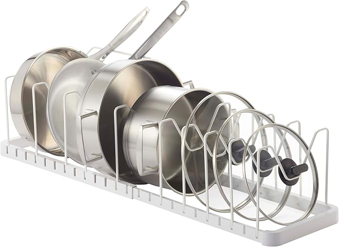 YAMAZAKI Home Tower Adjustable Lid & Pan Organizer - Kitchen Drawer Storage Shelf Rack - Steel
