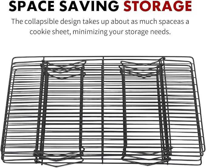 PowerKing 4-Tier Cooling Rack for Baking - 15.75" x 9.84" Stackable Stainless Steel Wire Rack, Non-Stick, Collapsible, Space-Saving Design for Cookies, Cakes, and More, Gifts for Baking Enthusiasts