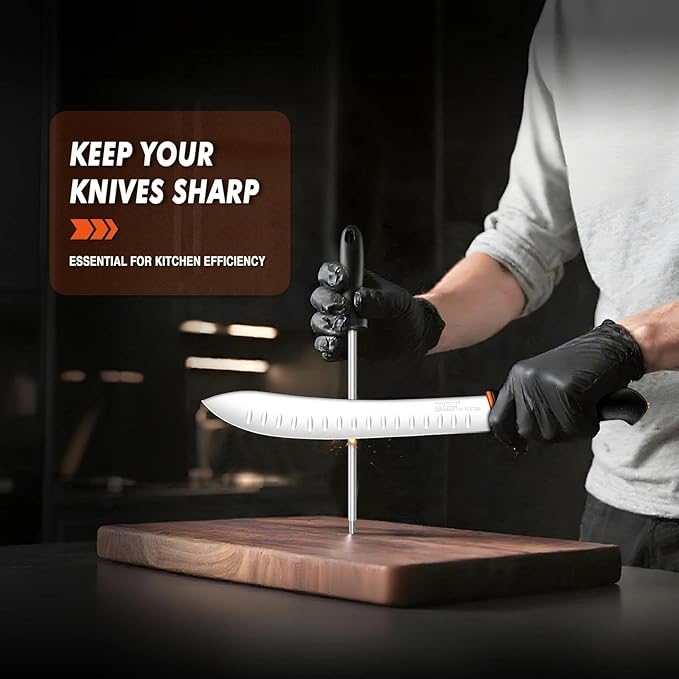 TIVOLI 6 PCS Butcher Knife Set - Game Processing Knife Set with 7" Sharpener Rod - Non-Slip Softgrip & German Stainless Steel - Skinning Boning Trimming Poultry Knives for Meat Cutting