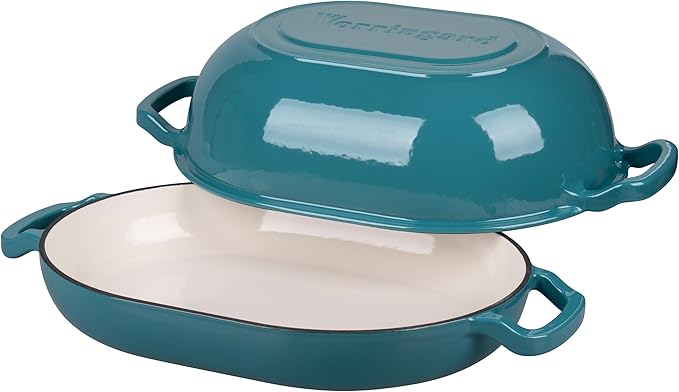 Enameled Cast Iron Sourdough Bread Oven, Dutch Oven, Loaf Cast Iron Bread Pan for Homemade Bread Baking, Meatloaf Pan with Lid, 7QT, Bluegreen
