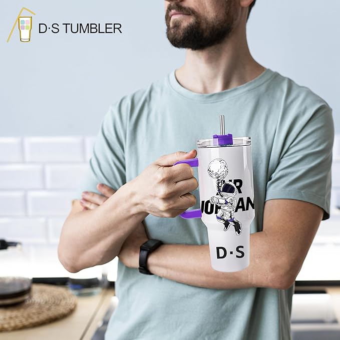 D·S 4 Pack Sublimation Tumblers 40 OZ with Handle Blank Insulated Large Tumbler Bulk, Coffee Travel Cups Stainless Steel Travel Mug for Diy Craft Heat Press Print