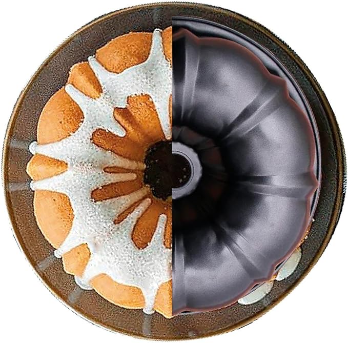 10 inch Buntz Cake Pan Non stick with 12in Cake Carrier for Easy Transportation - Premium Fluted Cake Pans For Oven, Cake Mold, Moldes para Gelatinas