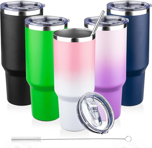 40 oz Tumbler with Lids and Straws Double Wall Vacuum Insulated Tumbler Cup,Stainless Steel Leak-proof Thermal Tumbler Powder Coated Travel Coffee Mug for Cold and Hot Drinks,Pink White