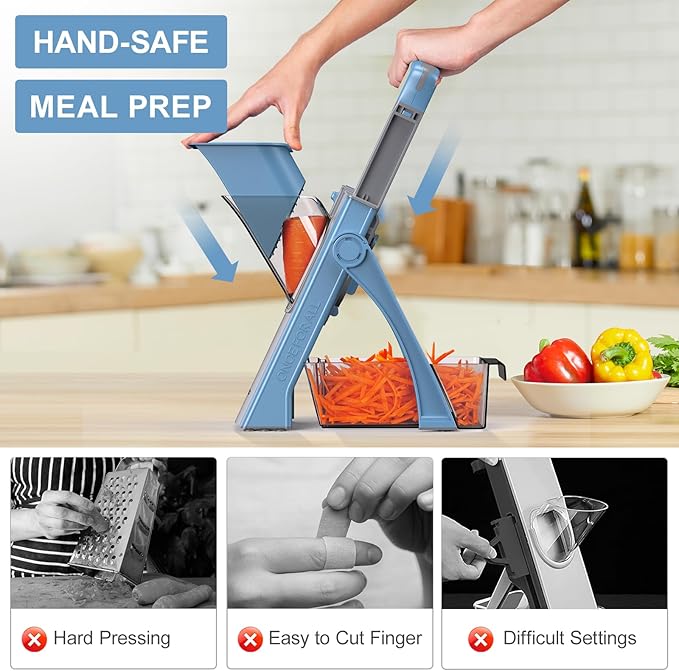 2025 Upgraded Version All-in-1 Mandoline Slicer for Kitchen & Adjustable Mandoline Slicer. Detachable Blade, Cut Slice, Strips, Dice, Shred and Chop, Versatile Kitchen Veggie Chopper